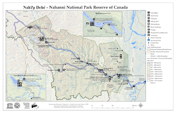 Map.We rafted from Virginia falls (centre) to Nahanni Butte. 